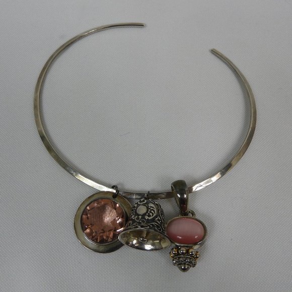 L718 Stamped 925 Silver Choker with 3 interchangeable Pendants - Picture 1 of 15